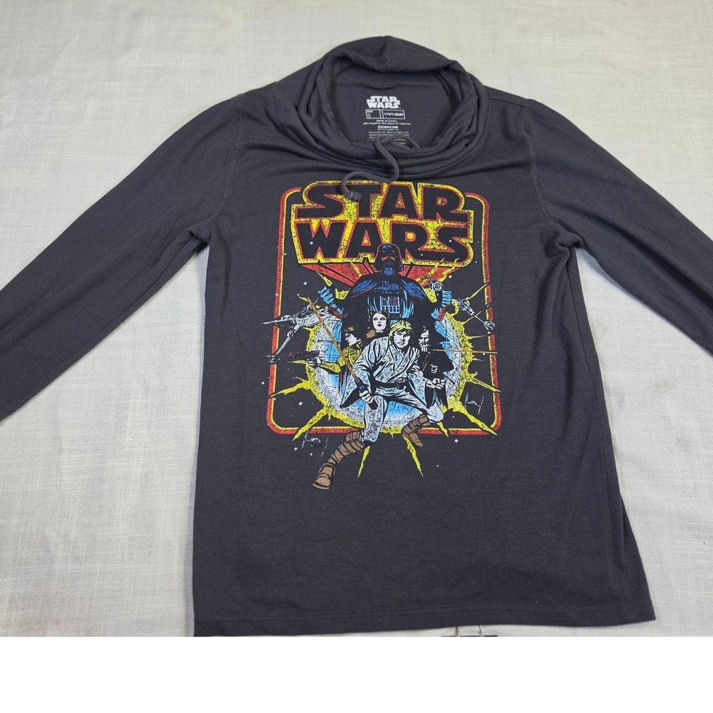 Star Wars Fifth Sun Cowl Neck Graphic Shirt Small Charcoal Grey Long Sleeve Top